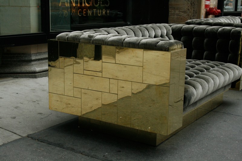 Paul Evans Directional Cityscape Settees in Patchwork Gold-Bronze