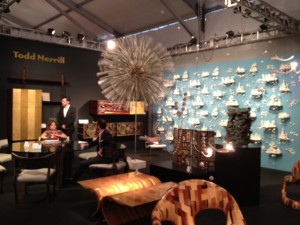 Harry Bertoia’s steel Dandelion, 1951, in the middle of the Todd Merrill booth