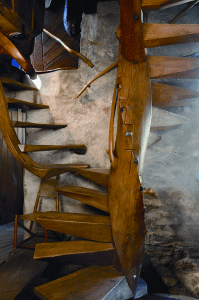 Esherick's Spiral stair of 1930 was removed from the house twice for exhibition: in 1939 at the New York World's Fair, and again in 1958 for a retrospective at the Museum of ContemporaryCrafts. Wharton Esherick Museum; photograph by James Mario.
