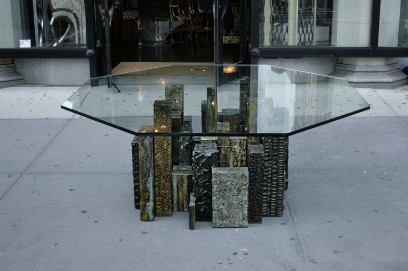 Paul Evans Dining Table in Sculpted Steel and Bronze 1970