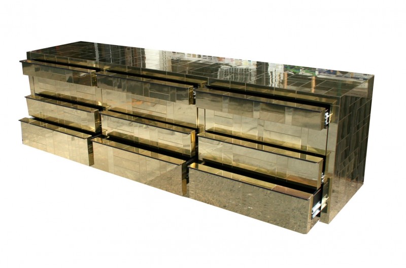 Paul Evans Directional Cityscape Dresser with 12 Drawers in Gold