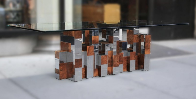 Paul Evans Dining Table in Burl and Chrome Model PE 400