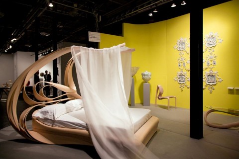 Turning heads at Todd Merrill is Joseph Walsh’s sculptural 2013 Enigmum canopy bed.