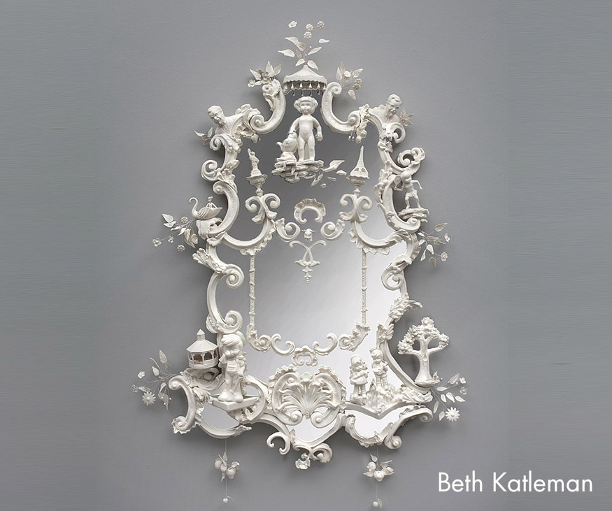 Beth Katleman, Hotel Mirana, USA, 2014. Porcelain and Mirror, 48'' x 30'' x 5'’