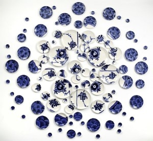 Deconstructed Lace: After Royal Copenhagen, USA, 2014. 93 hand-thrown and hand-painted porcelain plates with glaze and underglaze.