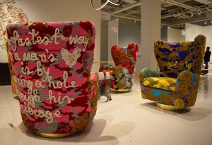 Olek and Todd Merrill Custom Originals, “Swivel Thrones: #You, #Ribcage, #Regret, #Risk” (2015) in the Todd Merrill Studio Contemporary booth at Collective Design