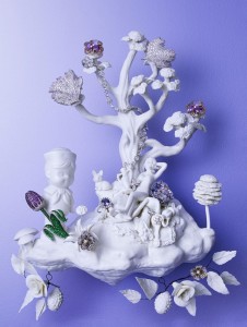 Harper's Bazaar features Beth Katleman's opulent and whimsical 3D porcelain art installations, "Folly" and "Sailor Boy and Nymph", in their September Issue Fall Jewelry Spread, "Off The Walls"!