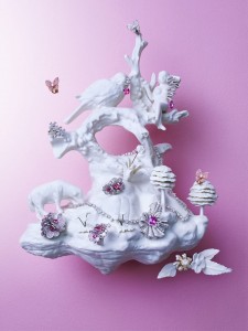 Harper's Bazaar features Beth Katleman's opulent and whimsical 3D porcelain art installations, "Folly" and "Sailor Boy and Nymph", in their September Issue Fall Jewelry Spread, "Off The Walls"!