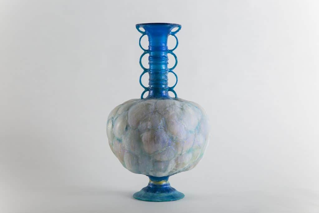 Glitter Vessel with Blue Neck with Semicircles