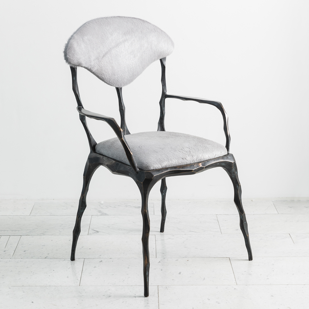 markus haase faceted bronze patina dining chair with arms
